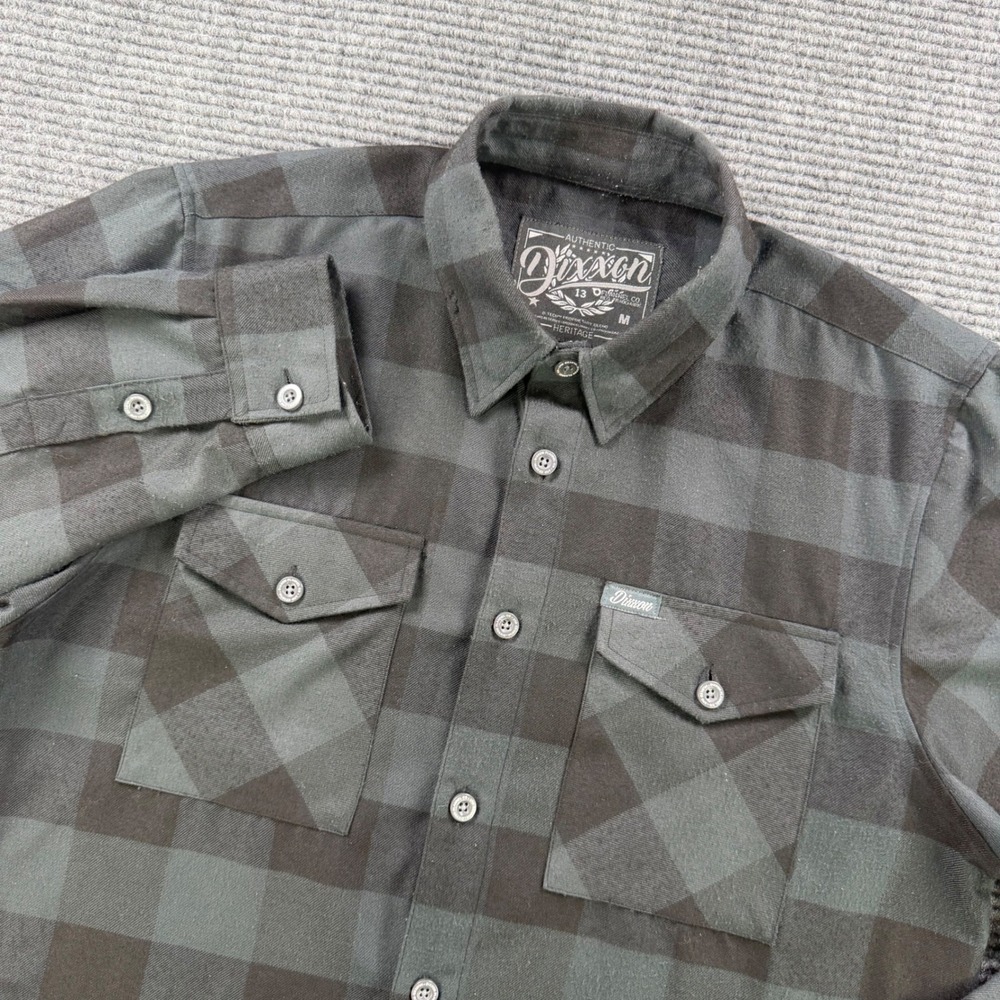 Dixxon Flannel Co Heritage D-Tech Plaid Shirt Grey Black Mens Medium Long Sleeve